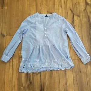 Blue/White Stiped Top w/ Floral Detail